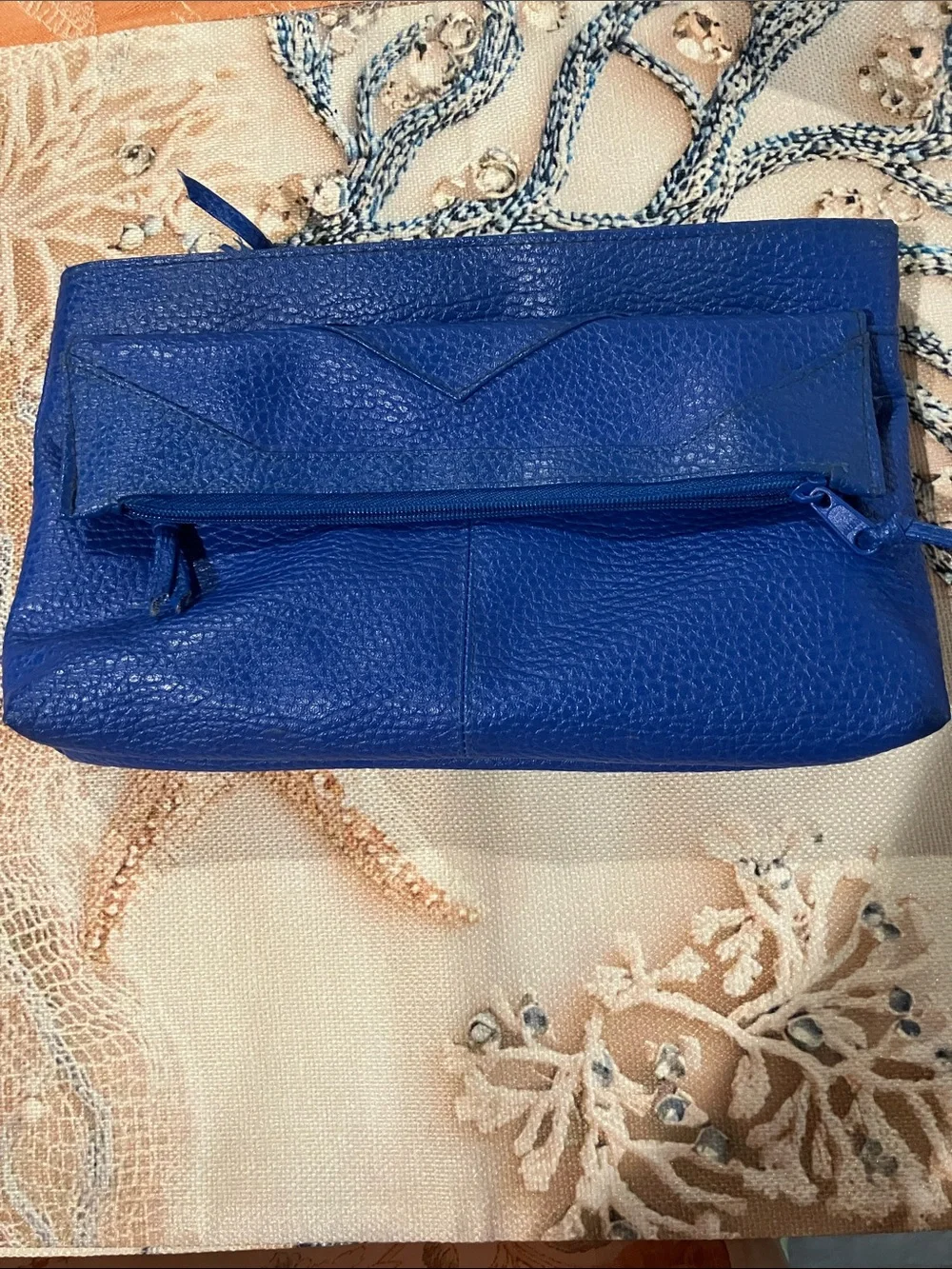Blue Leather Zip-Top Women's Clutch